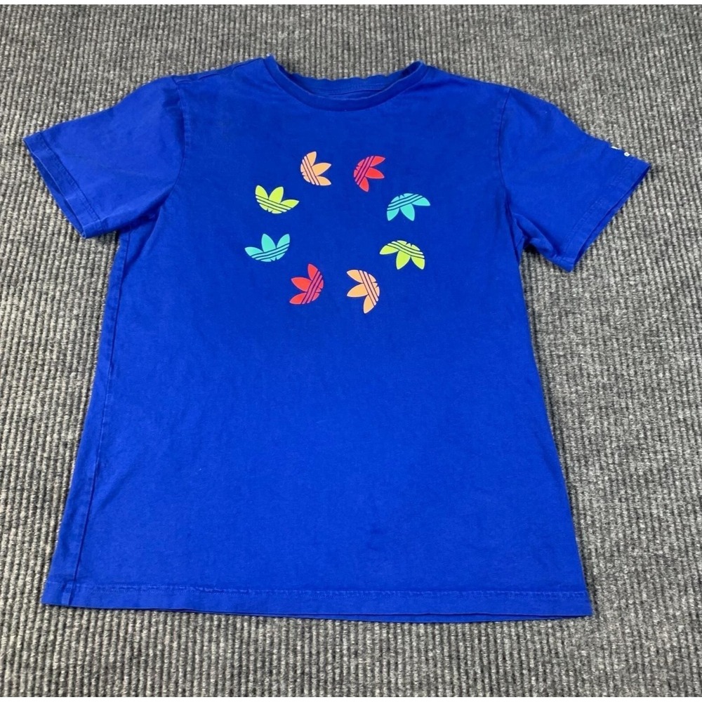 Adidas T Shirt Boys XL Mens Small Blue Short Sleeve Trefoil Colorful Sports Gym